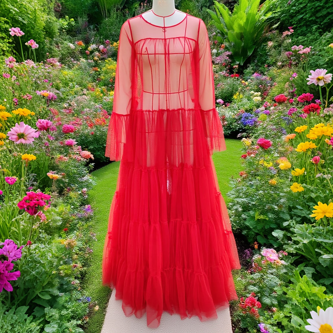 Women' Sexy Lace Off-Shoulder See-Through Maxi Dress - Neck -Line Party Gown with Long Pleated Train Suitable for Club, Prom, Wedding Dresses