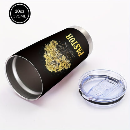 20oz Pastor Appreciation Cup with Lid & Straw - Stainless Steel Insulated Tumbler, Tree of Life Design, "Thank You for All You've Done" Message, Perfect Gift for Churches, Home, Office, Travel - Black, Church Gift Item | Insp