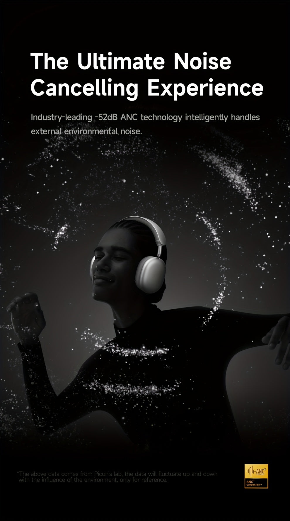 Picun F8Pro Wireless Over-Ear Headphones with 52dB Hybrid ANC, Hi Res Audio, 140H Playtime, Dual Device Pairing, 5 Mic ENC & Detachable Fabric Cushions All Day Comfort for Work & Travel, Picun