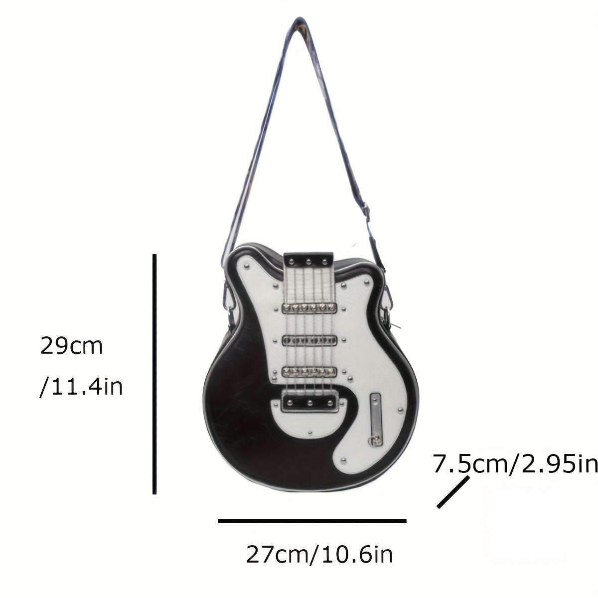 Y2K Retro Guitar Crossbody Bag - Lightweight Shoulder Bag with Chain & Rivet Accents, Removable Strap, Zipper Closure, Polyester Lining for Street Fashion & Daily Use, Musicthemed Accessory, Durable Zipper Closure