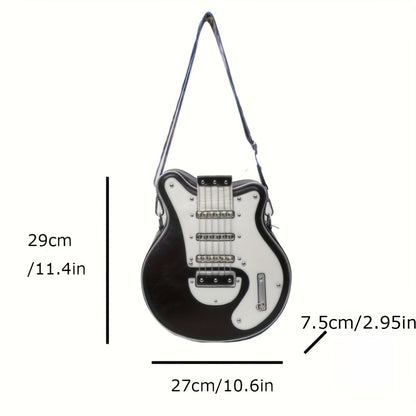 Y2K Retro Guitar Crossbody Bag - Lightweight Shoulder Bag with Chain & Rivet Accents, Removable Strap, Zipper Closure, Polyester Lining for Street Fashion & Daily Use, Musicthemed Accessory, Durable Zipper Closure