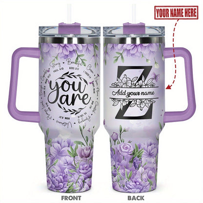 1pc Personalized Name & Motivational Quote Tumbler 40oz with Lid - Custom Stainless Steel Cup, Insulated for Hot/ Drinks, Custom Name/Date/Message Gift for /Men, Birthdays, Christmas, Valentines, Teachers, Coworkers