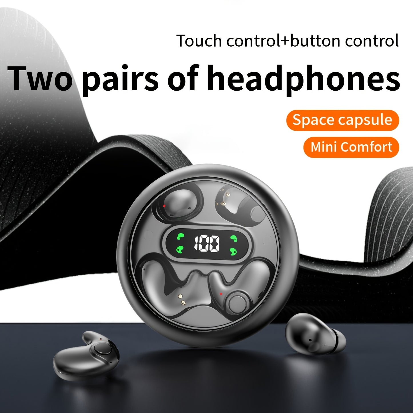 2 Pairs Of In Ear Wireless Wireless Earbuds, Invisible Mini Sleep Earbuds, Long Battery Life, Comfortable To Wear, High Fidelity Sound Quality, Intelligent Noise Reduction, Bass Loop, Touch Control, Digital Display Screen, Of