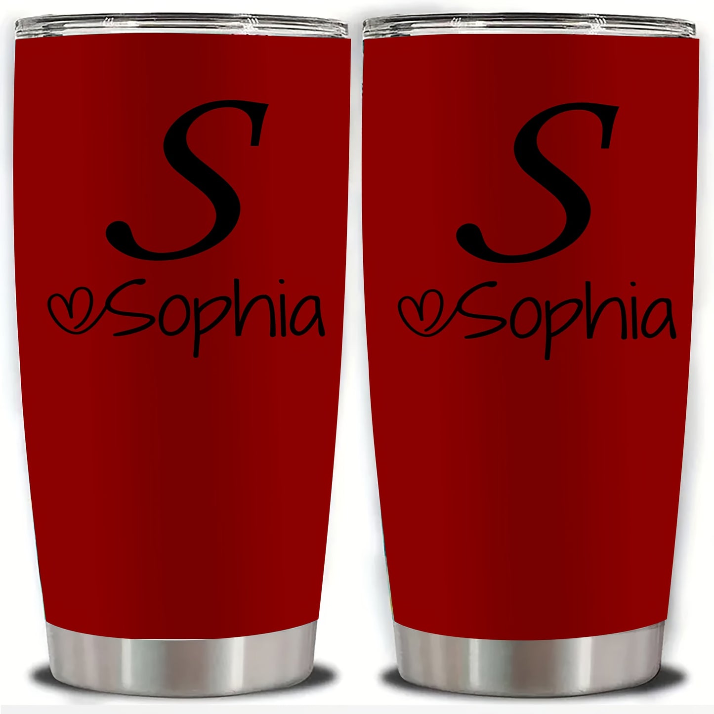 Personalized Stainless Steel Tumbler 20oz - Custom Name/Initials/Text - Double-Wall Insulated Cup with Leakproof Lid & Elegant Cursive Lettering - White with Black Lettering - Ideal Gift for Valentine's, Birthday, Office, Tra