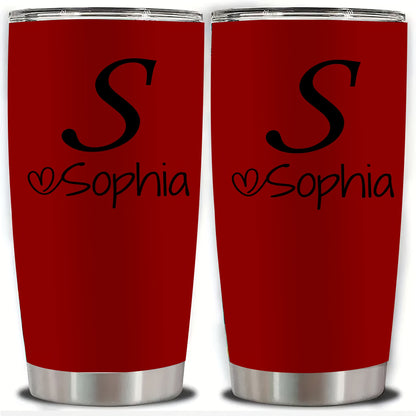 Personalized Stainless Steel Tumbler 20oz - Custom Name/Initials/Text - Double-Wall Insulated Cup with Leakproof Lid & Elegant Cursive Lettering - White with Black Lettering - Ideal Gift for Valentine's, Birthday, Office, Tra