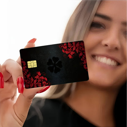 2pcs Red Floral Pattern Waterproof Vinyl Stickers, Credit Card Light Beige Cover, Ultra-Thin, High-Quality, Scratch-Resistant, Suitable for Credit Cards, Bank Cards, Bus Cards, Removable Self-Adhesive for Most Cards, Ideal Gi