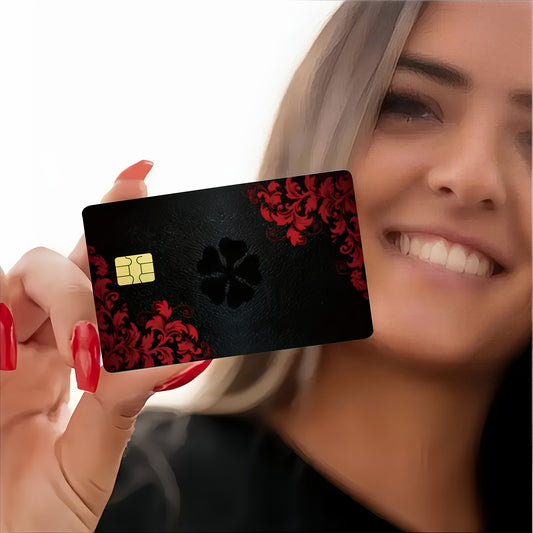 2pcs Red Floral Pattern Waterproof Vinyl Stickers, Credit Card Light Beige Cover, Ultra-Thin, High-Quality, Scratch-Resistant, Suitable for Credit Cards, Bank Cards, Bus Cards, Removable Self-Adhesive for Most Cards, Ideal Gi