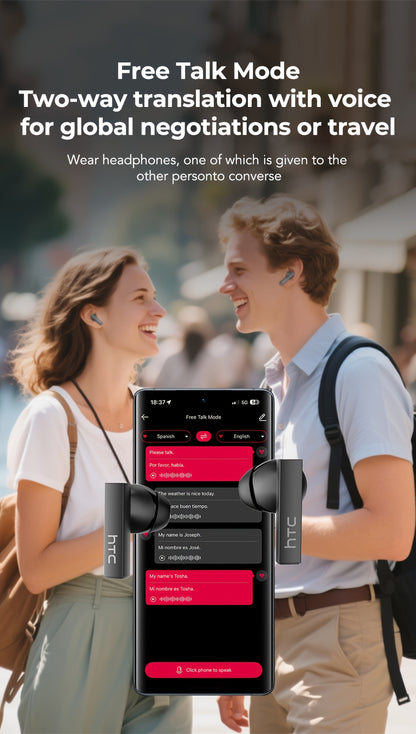 HTC NE40 Rotary Screen TWS Translator Buds Wireless 6.0 134-Language Face-to-Face Simultaneous Interpretation 48h Total Battery & 10-min Fast Charge LED Full-Color Touch Dial HiFi Audio-Travel-Call Ready Black And Grey