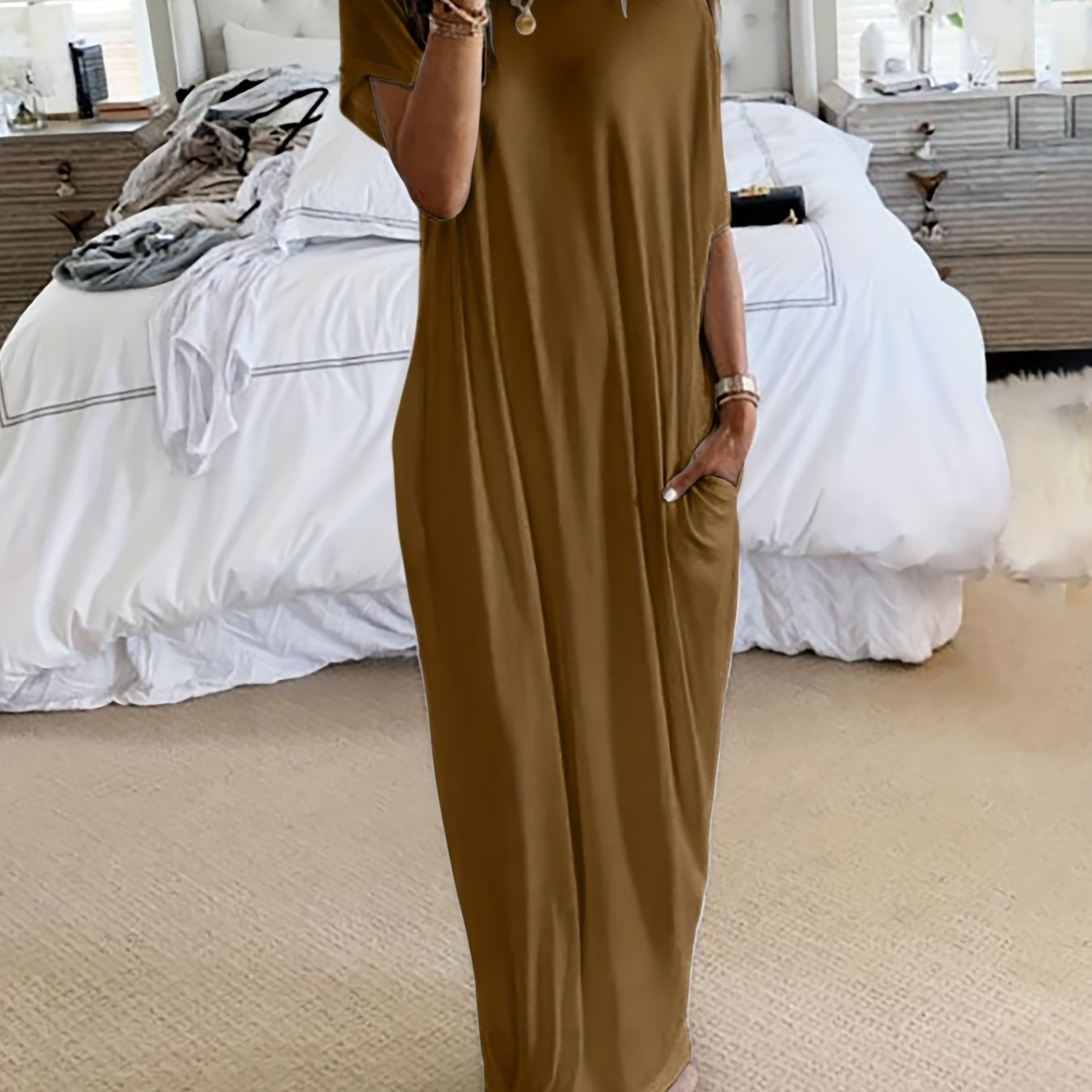 Women's Elegant Long Dress - Soft Breathable House & Outdoor dress, Loose Fit Maxi - Machine Washable Everyday & Formal wear - All-Season Women's Clothing, Skinfriendly Fabric