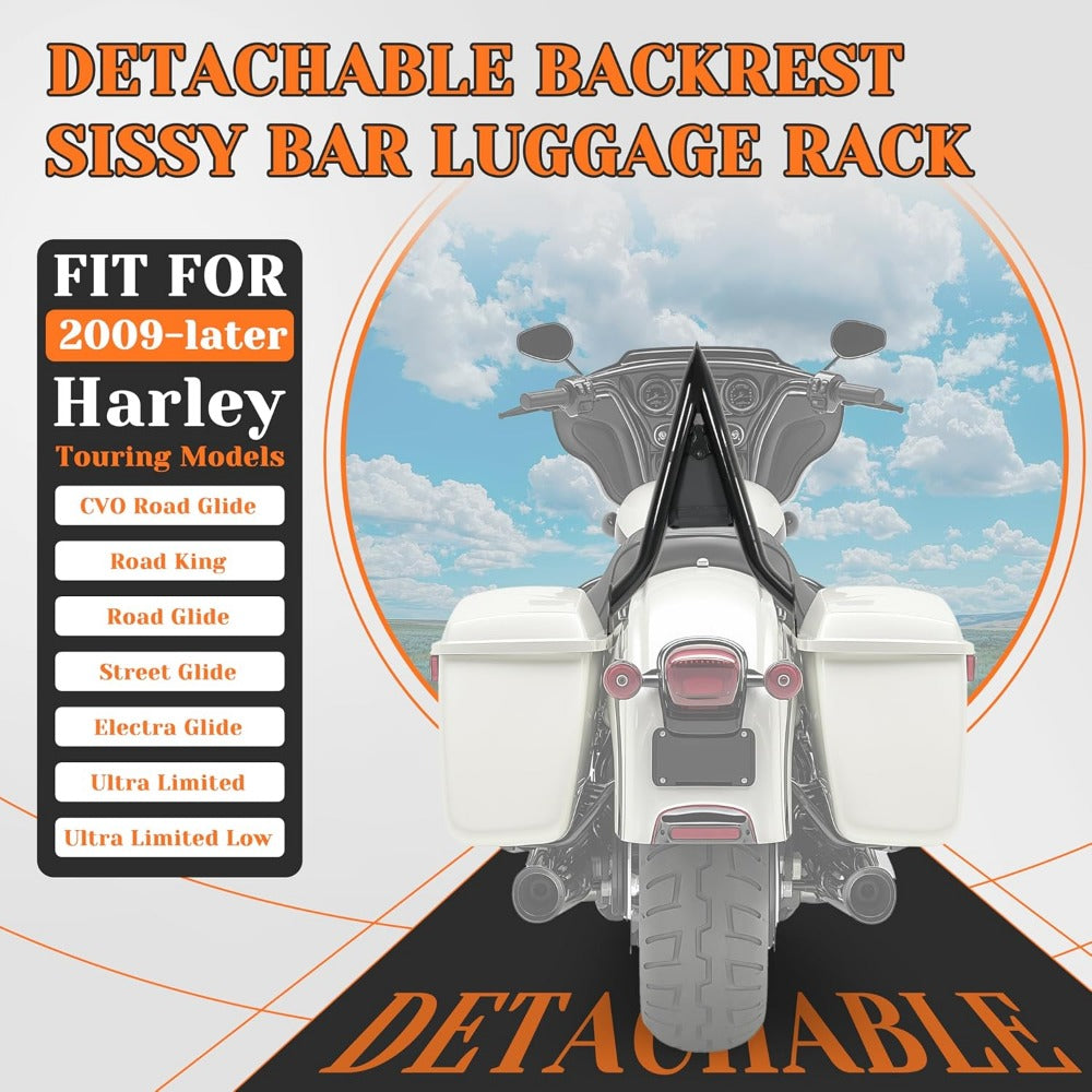 Detachable Backrest rear backrest Compatible with 2009-2024 Touring Models Street Road Electra Glide Road King CVO Ultra Limited Low Back Rest Luggage Rack (22 Inches Black)