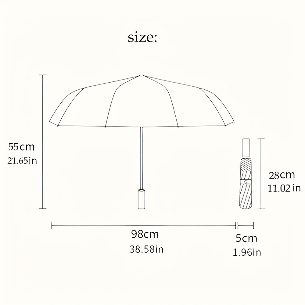 1pc Automatic Open/Close Blocking Umbrella with One-Touch Button, Beige Plaid Checkered Canopy, 10-Rib-like (8-Rib) Frame, Windproof & Portable Compact Travel Umbrella for s, Hiking, Beach, Commuting,  or