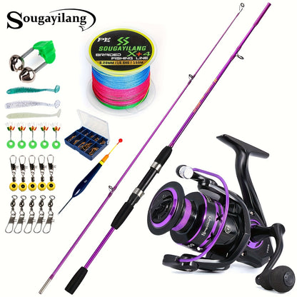 Sougayilang Fishing Rod and Reel Set, Two-Section Straight Handle Spinning Reel Combo with 5.2:1 Gear Ratio for Blackfish, Trout, Bass, Dogfish, and Carp - Beginner-Friendly Complete Tackle Kit with Random Color Line and Bait