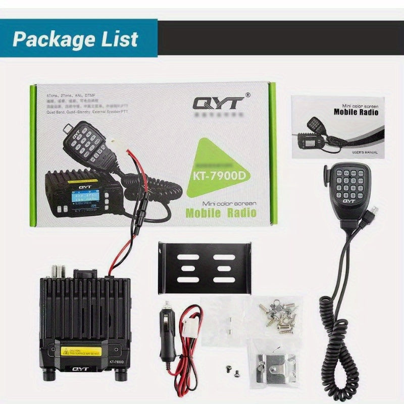 QYT KT-7900D 25W Quad Band Mobile Radio with Lighter Power, 200-Channel UHF/VHF Car Ham Radio, External Speaker/PTT, CTCSS/DCS Coding, Unlock - for Truck, RV, Boat (KT7900D)
