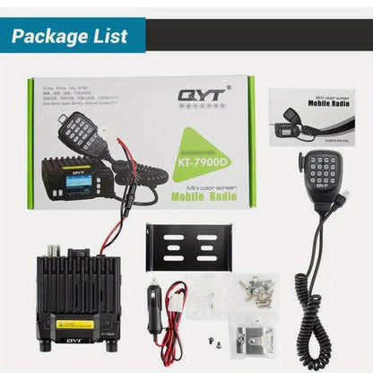 QYT KT-7900D 25W Quad Band Mobile Radio with Lighter Power, 200-Channel UHF/VHF Car Ham Radio, External Speaker/PTT, CTCSS/DCS Coding, Unlock - for Truck, RV, Boat (KT7900D)