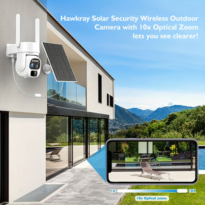 4pcs 360-degree [10x Zoom] Low-power White Solar Panel Battery 2K FHD WiFi With Spotlight Alarm, Motion Detection, Color Night Vision, Two-way Audio And Function.