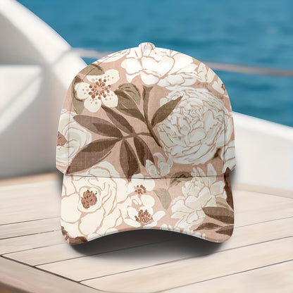 Rose Flower Printed Baseball Cap | Elegant Flower Pattern, Retro Pastoral Style, Adjustable, Unisex, Suitable for Spring Trips and Beach Vacations, Curved Brim
