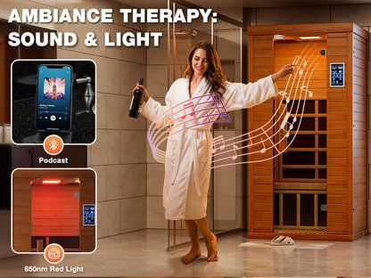 1-Person Sauna Room, Indoor Spectrum Infrared Sauna for Home, Dry Sauna with WiFi/BT Control and 5 Heater Panels, 9-Color Light Therapy, Safe Flame-Retardant Material, Wood Low EMF 1200W/120V Heater, Home Spa and Gym Use