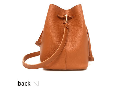 New 4pc Large Capacity Leather Handbag Solid Color Lychee Texture Shoulder Bag Bucket Bag Purse
