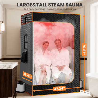 71" x 49" x 36" Portable Double Steam Sauna Tent | Full Body Spa with 2 Steamers, Electric, Foldable, High Temperature, Anti-drying and Leak-proof, Zipper Window, PVC Material, Suitable for Gym and Bathroom Use