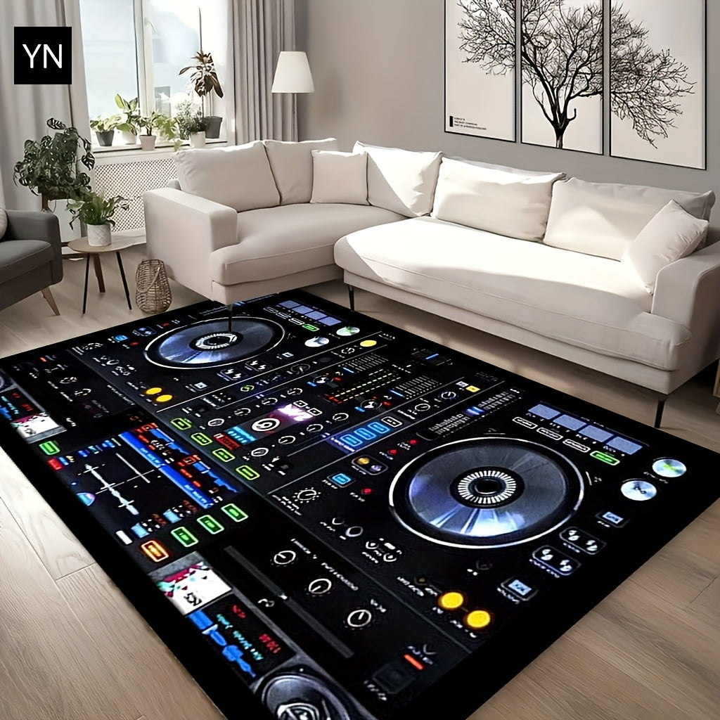 DJ Turntable Design Mat Floor Mat - Heavy-Duty Non-Slip Dance Studio Mat with Machine Washable Surface, Extra Thick 7mm Padding - for Home, Office, Clubs, Parties - Large Area Mat up to 2.16m² - Ideal Music Producer Decor, D