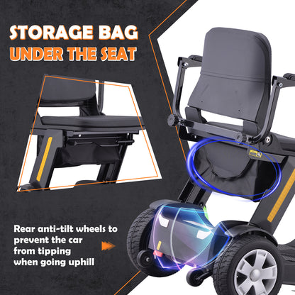 Senior Mobility Scooter 4-Wheel Foldable Electric Scooter for Adults, Lightweight & Portable with LED Lights, Storage Bag & Charger Included, Ready to Use for Travel