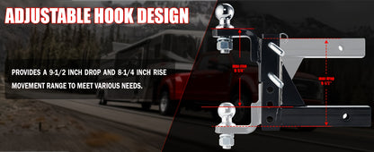 OPENROAD Adjustable Trailer Hitch Ball Mount Fits 2-Inch Receiver, 2" Tow Balls 7500lbs, 9-1/2" Drop/ 8-1/4" Rise Drop Hitch, Tow Hitch for Heavy Duty Truck with Pins And Lock