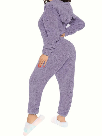 Women's Hooded Bear Ears Plush Onesie Pajamas Loungewear, Home Loungewear, Sleepwear for Women, Playful Pajamas, Cute Onesie, Machine Washable, Durable Sleepwear, Fullbody Sleepwear, Plush Sleep Suit, Cozy Home Wear, Adult Wo