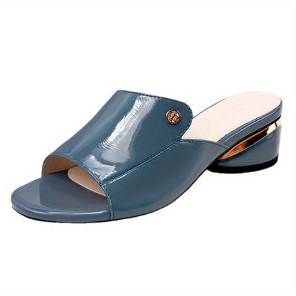 Women's Plus Size Turquoise/Clear TPU Cover-like Sandals - Chunky Mid-Heel Moccasin-Style Slippers with Arch, Peep-Toe Design & Low-Top PU Sole - Soft Breathable Summer Shoes for Beach, Semi-Formal Events (North American/Euro