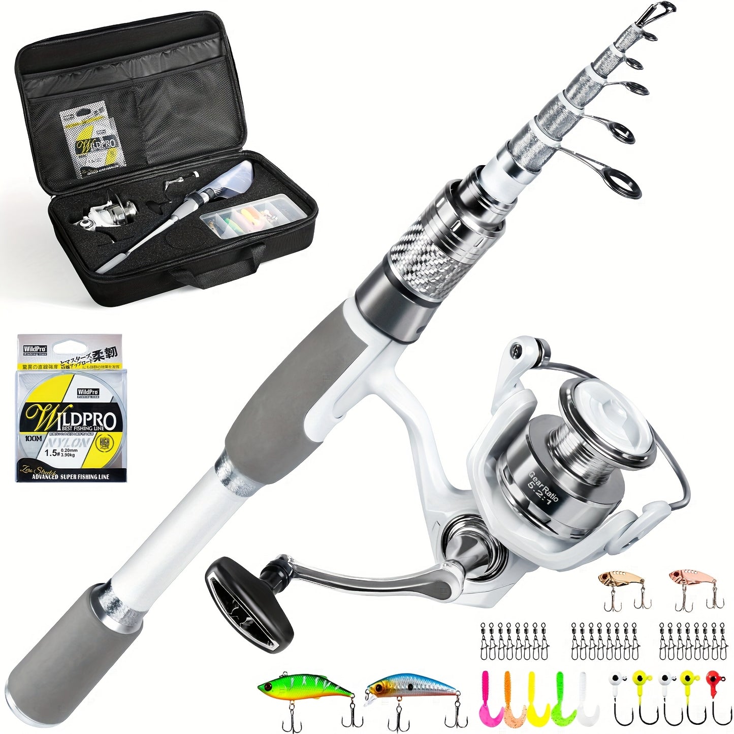 Ghosthorn Fishing Rod And Reel Combo Carbon Fiber Telescopic Fishing Pole Carrier Portable Kit Saltwater Freshwater, Fishing Rod And Reel, Ultra Light Fishing Combo, Bait Caster Reel And Rod Combo, Fishing Rod Combos, Saltwat