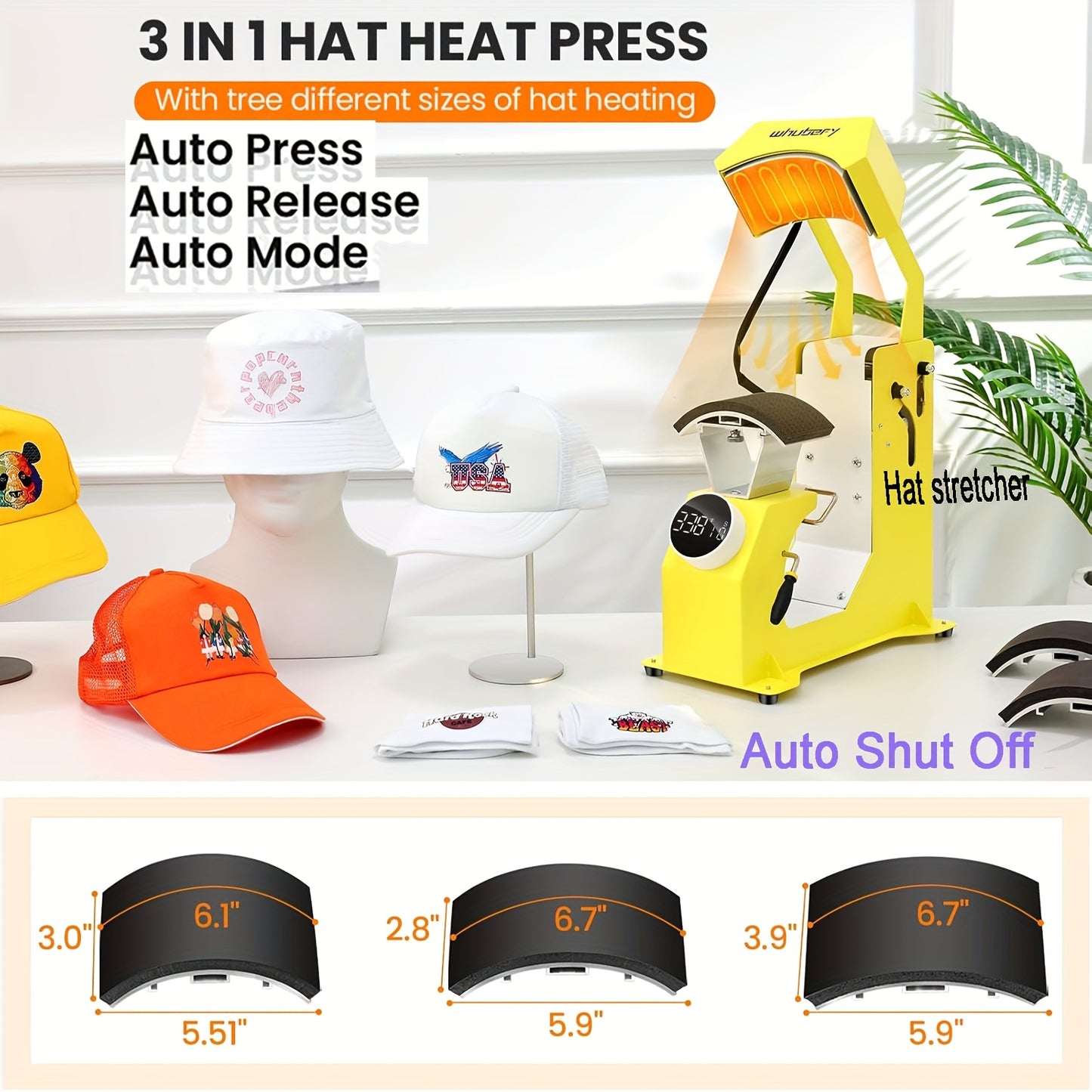 15x15 Inch 5-in-1 Set Heat Press Machine for Everything Transfers, Swing Away Press Machine for T Shirt, Bags, Pillows, Plates(6" And 8"), Tumblers, Mugs, Cups, Hats And Caps(5.5"x3") - Hat Heat Press - 3in 1 Can Only Press H