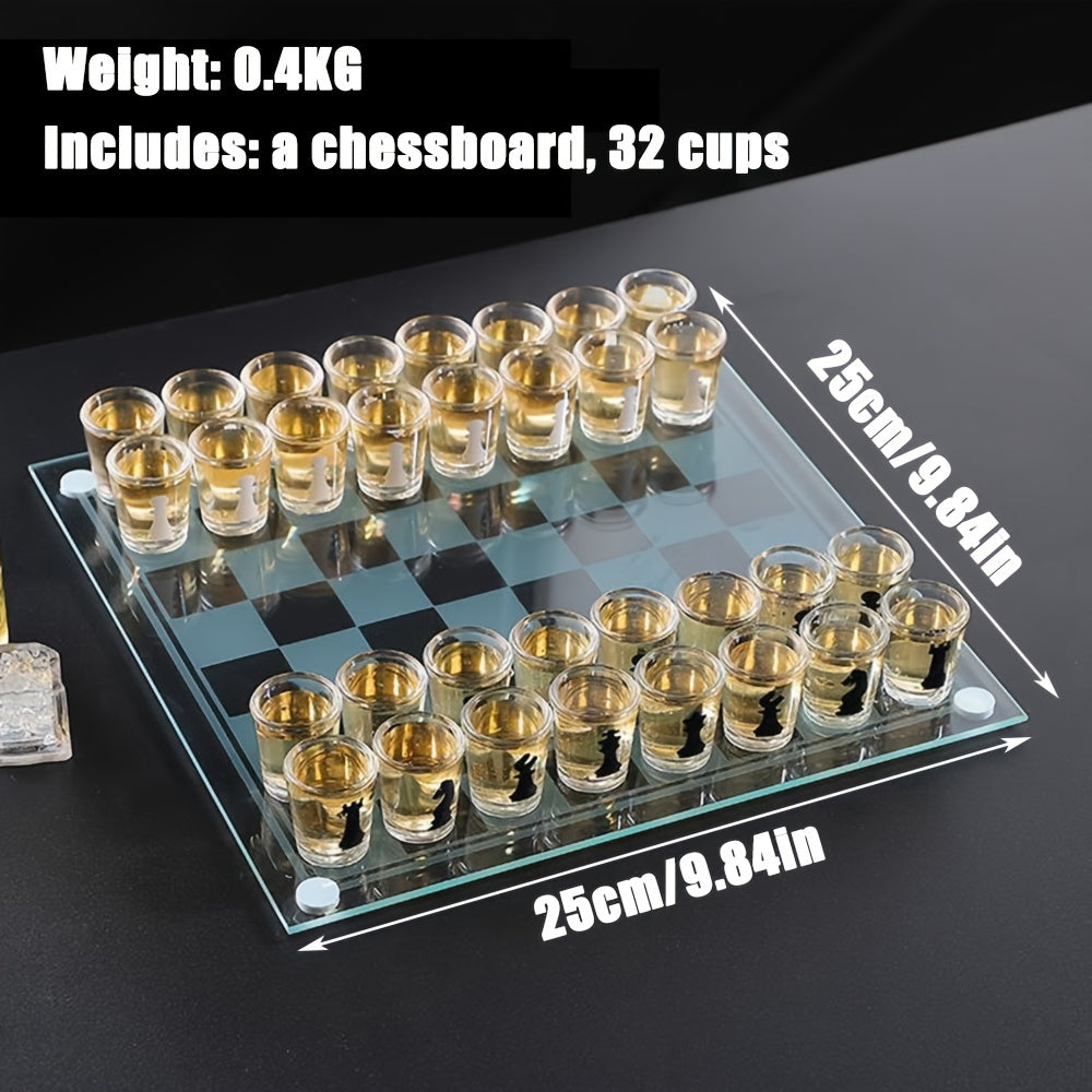 32pcs Chess-Themed Shot Glass Drinking Game Set - Acrylic Chess Board Glasses for Adults, Durable Bar Party Supplies with Storage Case, Family Game Night & Strategy Board Game Accessories