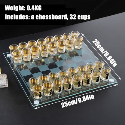 32pcs Chess-Themed Shot Glass Drinking Game Set - Acrylic Chess Board Glasses for Adults, Durable Bar Party Supplies with Storage Case, Family Game Night & Strategy Board Game Accessories