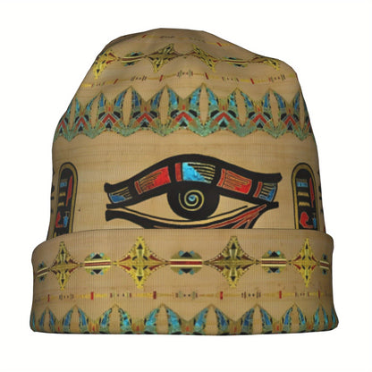 Egyptian-Inspired Unisex Beanie Hat - Lightweight Warm Slouchy Pullover with Vibrant Hieroglyphic & Star Patterns, Casual Hiphop Fashion Accessory for Men & Women, Hat Beanie, Stylish Winter Wear, Comfortable Headwear