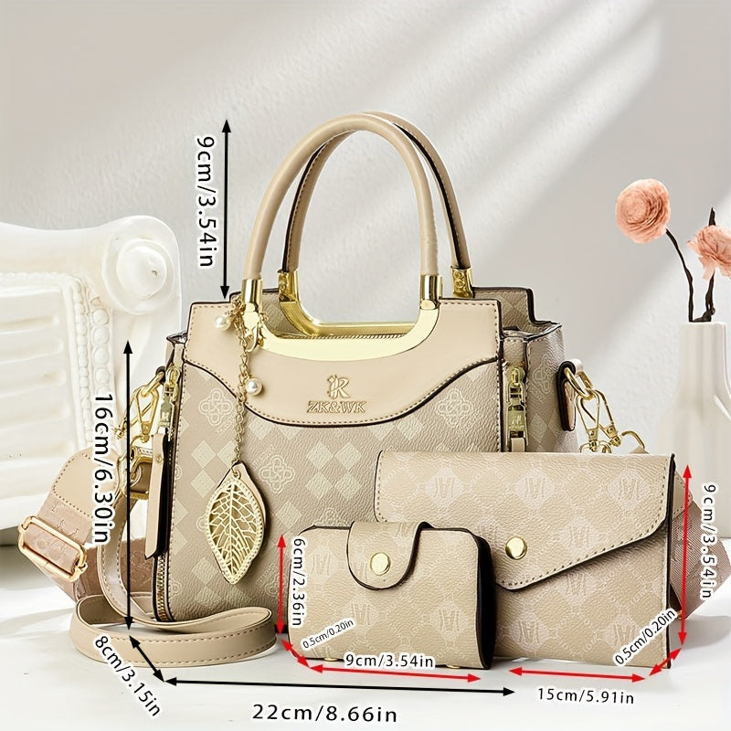CHROSGEKEIDI Women's Multi-Piece Crossbody Handbag Set - Elegant Beige PU Leather Bags with Detachable Strap & Zipper Closure, Convertible Purse Collection for Everyday, Office, Formal Events - Ideal Gift for Women, Crossbody