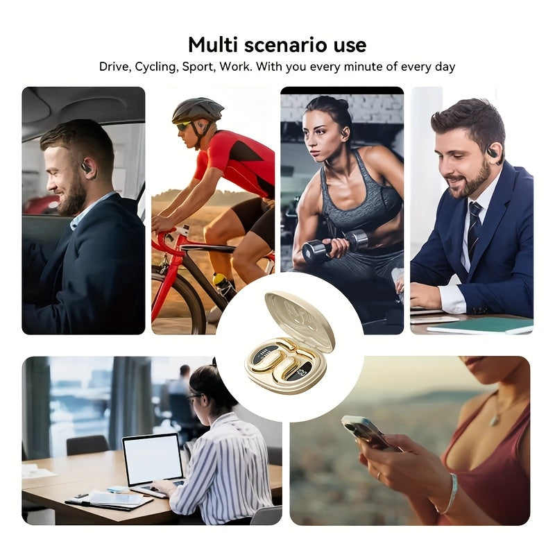 2025 new TWS wireless earphones, long battery life, large capacity charging box, smart digital display, ergonomic ear hook design, suitable for study/phone/business/music/driving/cycling, multi-device compatible with mobile p