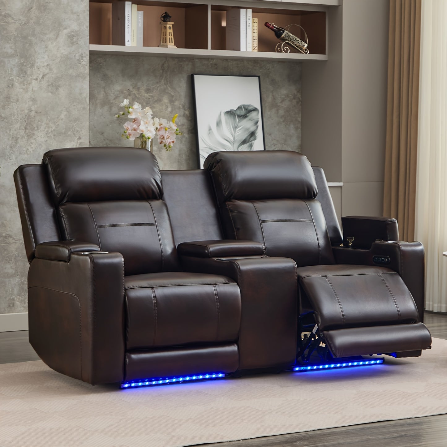 Consofa Leather Reclining Couch, Dual Motor Power Reclining Sofawith Power Headrest/LED Light/Armrest Storage, Recliner Sofa 3 Seater for Living Room/Apartment/Bedroom, Living Room Seating, Apartment Furniture, Stylish Reclin