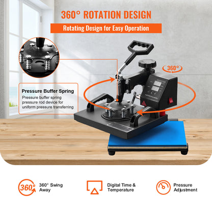 VEVOR Heat Press, 12x10Inch T-Shirt Press Machine, T-shirt Press Heat Press 30x23cm Printing Machine Heat Transfer Sublimation Machine for T-shirts