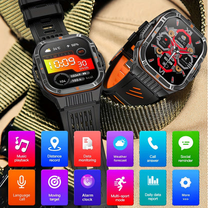 COIUSOR Men'S & Women'S Outdoor Sports Smart Watch with Flashlight, 1100mAh Large-Capacity Battery, Built-in Compass, 100+ Sports Modes, 2.01" HD Display, Wireless Calls, AI Voice Assistant, USB Rechargeable - Ideal Holiday G