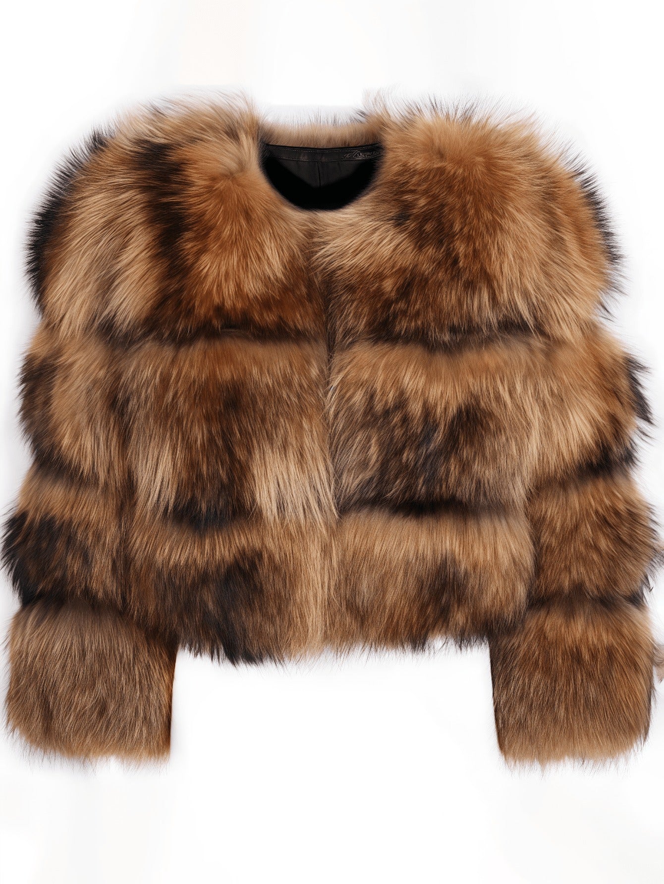 GlOURI Women's Brown Faux Fur Cropped Jacket - Luxurious Plush Oversized Vegan Coat, H-Line Short Winter Jacket for Parties, Evening Events & Streetwear | Hand Washable Non-Stretch Outerwear