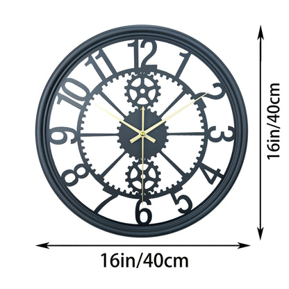 A simple and atmospheric style metal gear wall clock with silent design, suitable for corridors, porches, living rooms, bedrooms, teachers, kitchens, offices, Christmas, Halloween, housewarming, holiday parties, etc