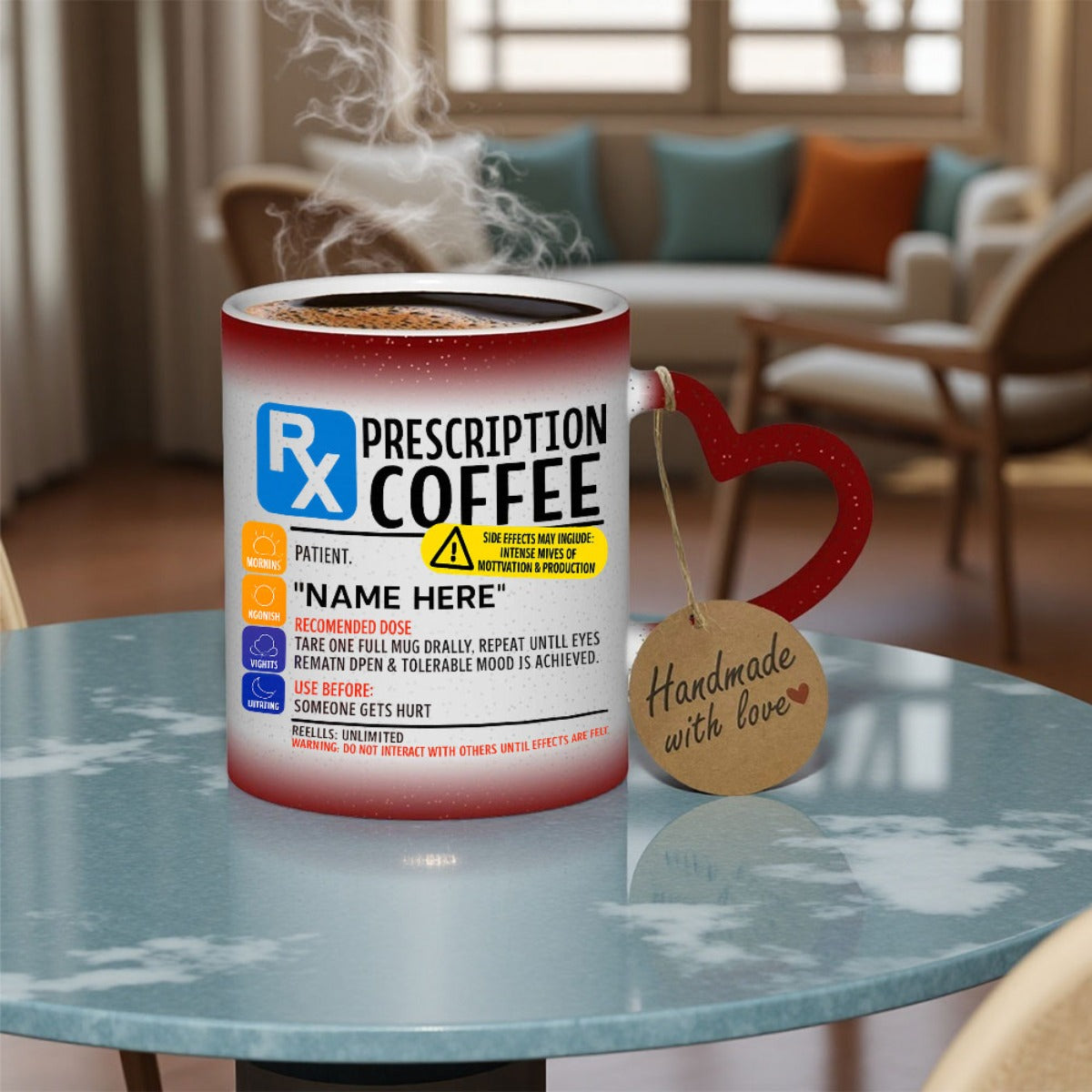 11oz 350ml Color Changing Mug - Durable Ceramic Coffee Cup with "PREScription COFFEE" Design, Hand Wash Only, Reusable Drinkware for Home, Office, Outdoor & Study - Perfect Holiday Gift for Christmas, Halloween, Easter, Coffe