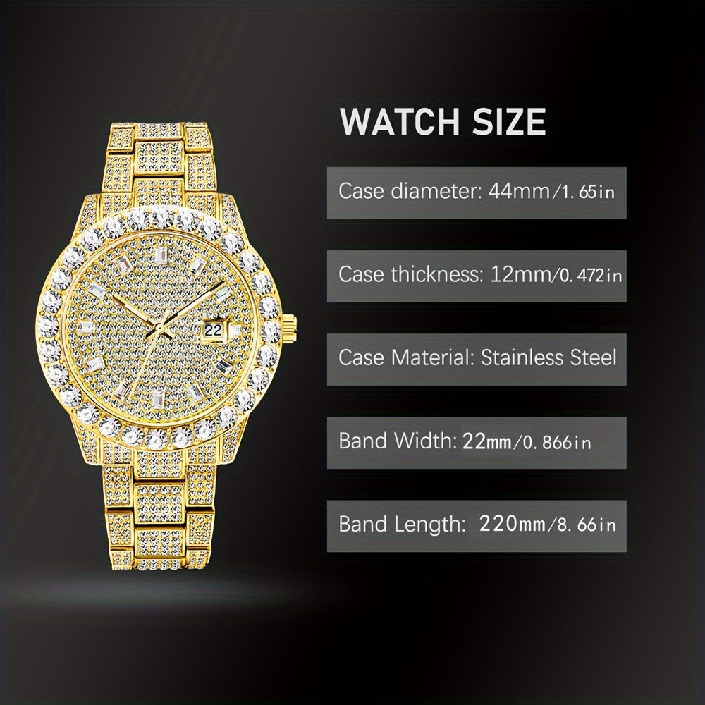 Men's Classic Business Quartz Watch - Rhinestone Dial, Zinc Alloy Strap - Party Style | Calendar Feature | Battery Powered