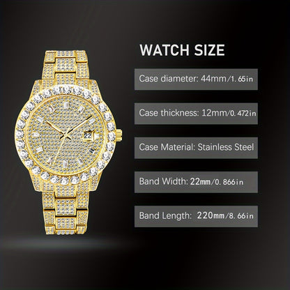 Men's Classic Business Quartz Watch - Rhinestone Dial, Zinc Alloy Strap - Party Style | Calendar Feature | Battery Powered