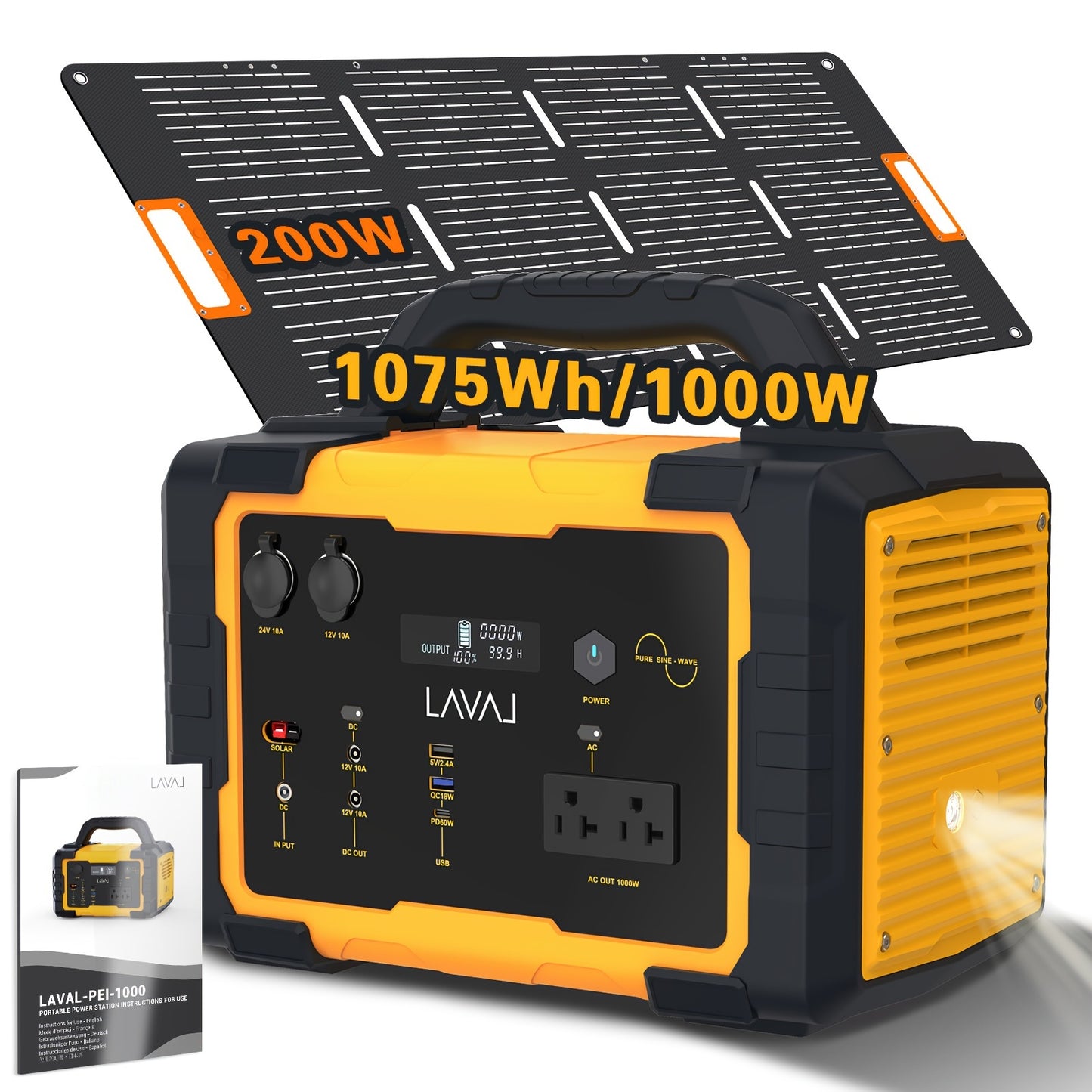 Portable Power Station with Solar Panel, 293Wh-1075Wh Solar Generator with 60W USB-C PD Output, 110V Pure Sine Wave AC Outlet, Flashlight, LiFePO4 Battery Pack for Family Emergency Outdoor Hunting Camping RV Travel