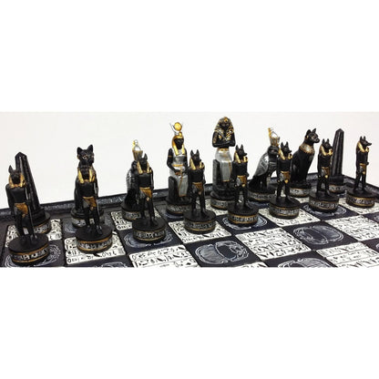 Egyptian Anubis Black Silver and Gold Chess Set w/ 16" Hieroglyphics Board – Top Trending Chess Set, Best Seller, Limited Stock, Fast Shipping, Popular Choice, Must-Have, Top Rated, Customer Favorite, Top Hot Seller, Perfec