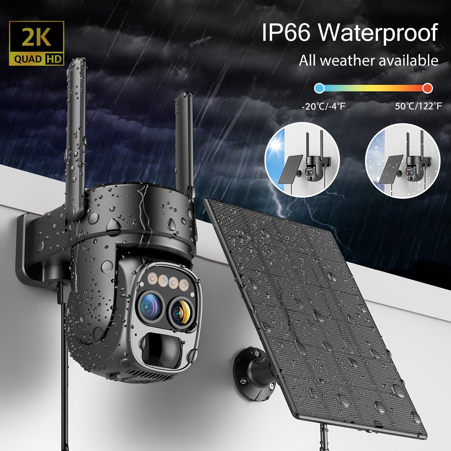 6pcs [10x Zoom] 360-degree Low-power Solar Panel Battery 2K FHD WiFi with Spotlight Alarm, Motion Detection, Color Night Vision, Two-way Audio And IP66Waterproof., Outdoor Surveillance, Smart Home Security, Modern Security, W