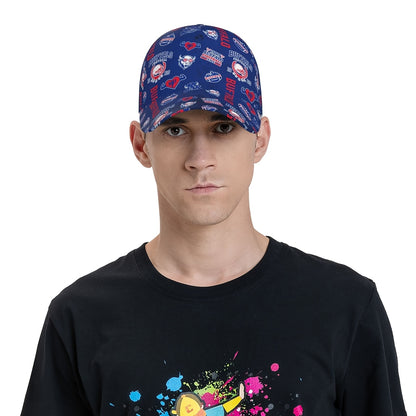 Baseball Cap Featuring a Full-Print Design with a Blue And Red Football Theme, Made from 100% Breathable And Adjustable for Comfort