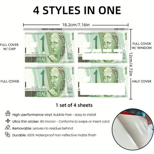 4-Pack PVC Credit Card Skins, Simple Style, Waterproof, Scratch-Resistant, Ultra-Thin Bubble-Free Adhesive Stickers for Credit, Debit, and Transit Cards