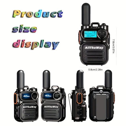 2-pack Global Walkie-Talkie, Long-Distance Two-Way Radio, Unlimited Communication Range, PoC, 2G/3G/4G, with Flashlight, Suitable for Teams And Outdoor Work (Black with SIM Card)