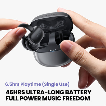 Philips True Wireless Bluetooth Headphones, Open Wireless Earbuds, Ear Clip Wireless Earbuds, for iPhone and Android, Comfortable to Wear, Bluetooth 5.4, 46 Hours of Playtime, Stereo Bass, LED Battery Display, ENC Dual Noise
